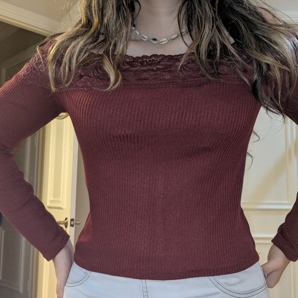 burgundy long sleeve top